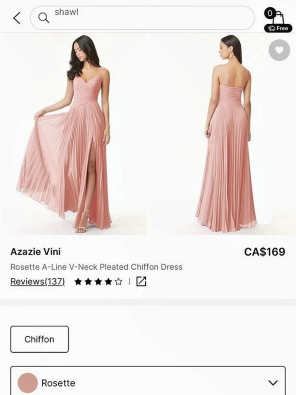 BNWT - Azazie Vini Pleated Maxi Dress Pink size US0 in the colour Rosette